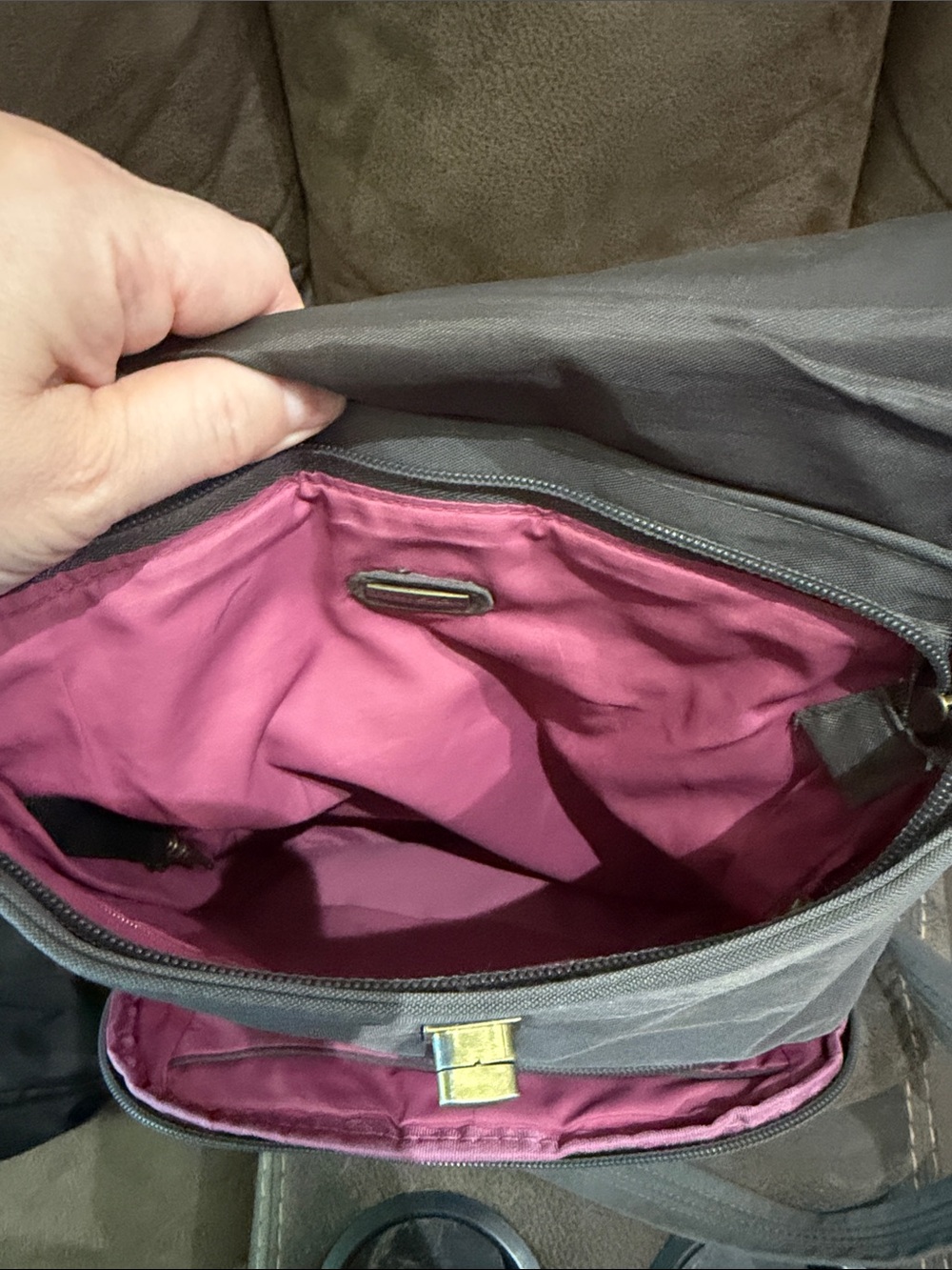 Travelon Gray Shoulder Bag with Pink Interior Lining